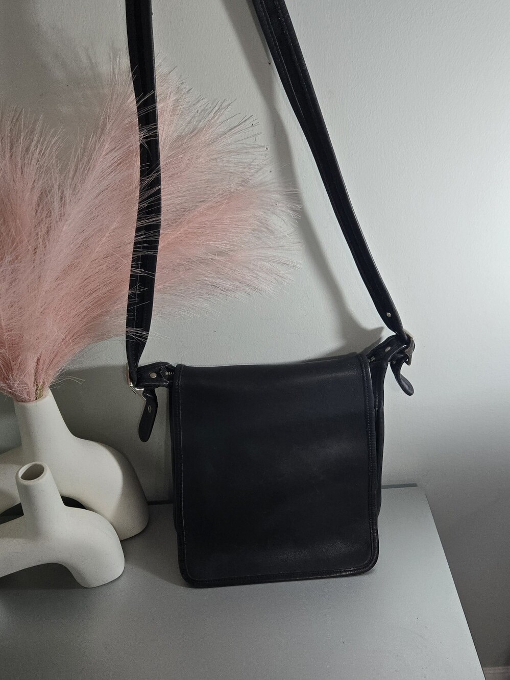 Vintage Coach Black Leather Flap Crossbody Bag Style 9144 Made in Mexico